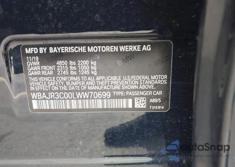 2020 BMW 530I from USA, damaged, VIN WBAJR3C00LWW70699